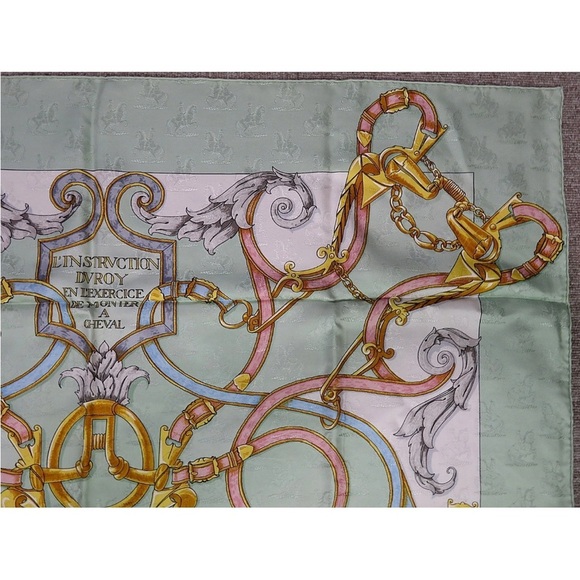 Hermes Silk Scarf with Gold and Blue Accents - Picture 3 of 12